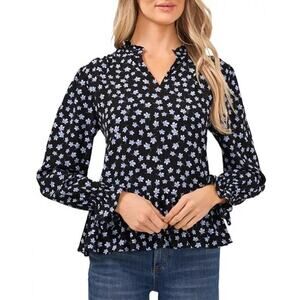 CeCe Brooke Ditsy Floral Peplum Ruffle Romantic Goth Top Size Medium